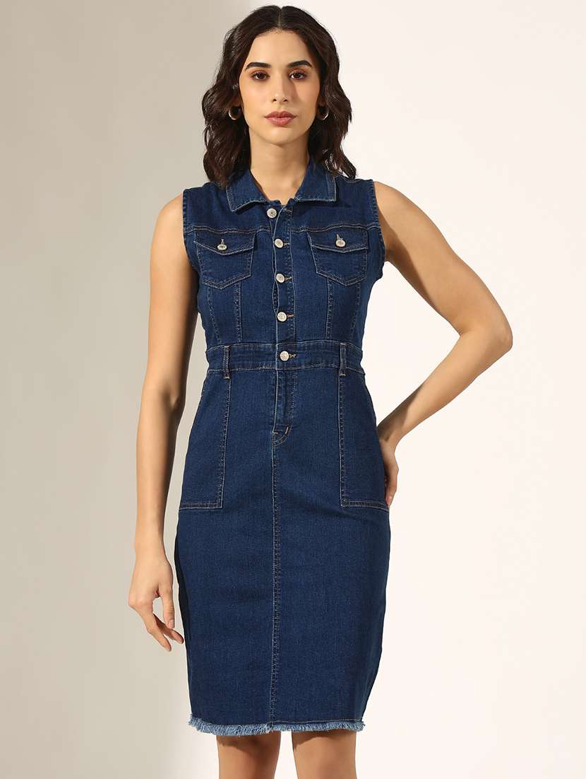 women solid denim bodycon dress - 22180136 -  Standard Image - 1