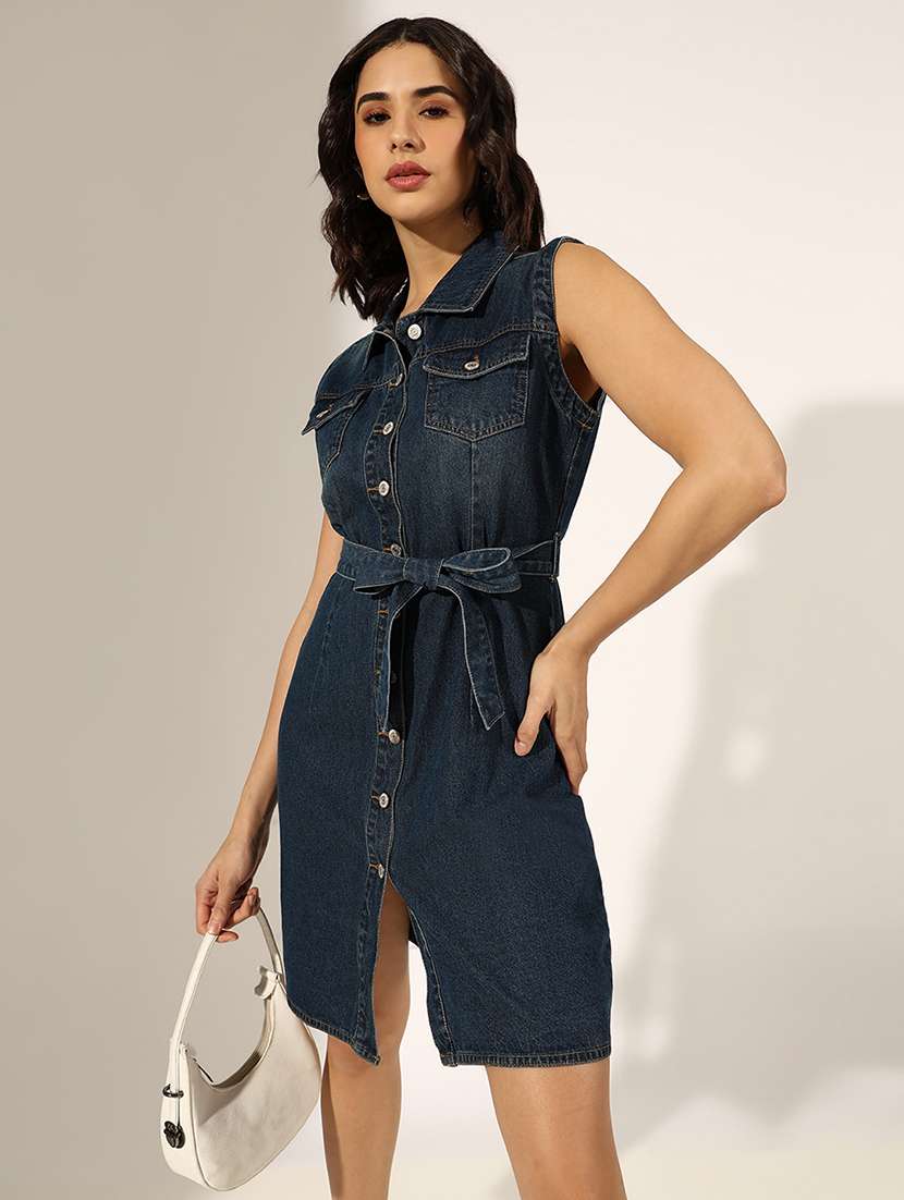 women solid denim shirt dress - 22180138 -  Standard Image - 1