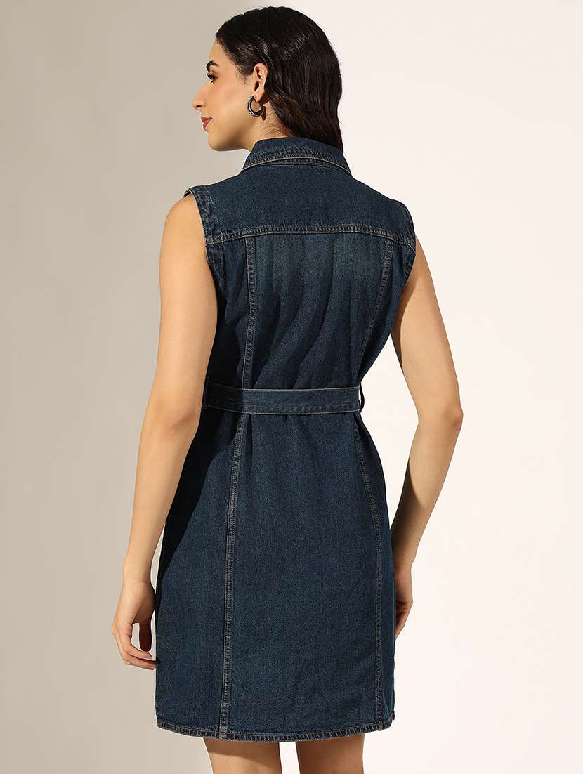 women solid denim shirt dress - 22180138 -  Standard Image - 4