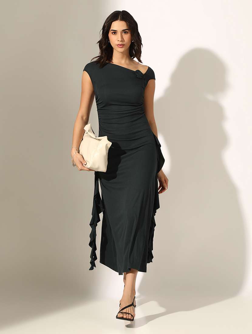 women solid cap sleeve a-line dress - 22180142 -  Standard Image - 1