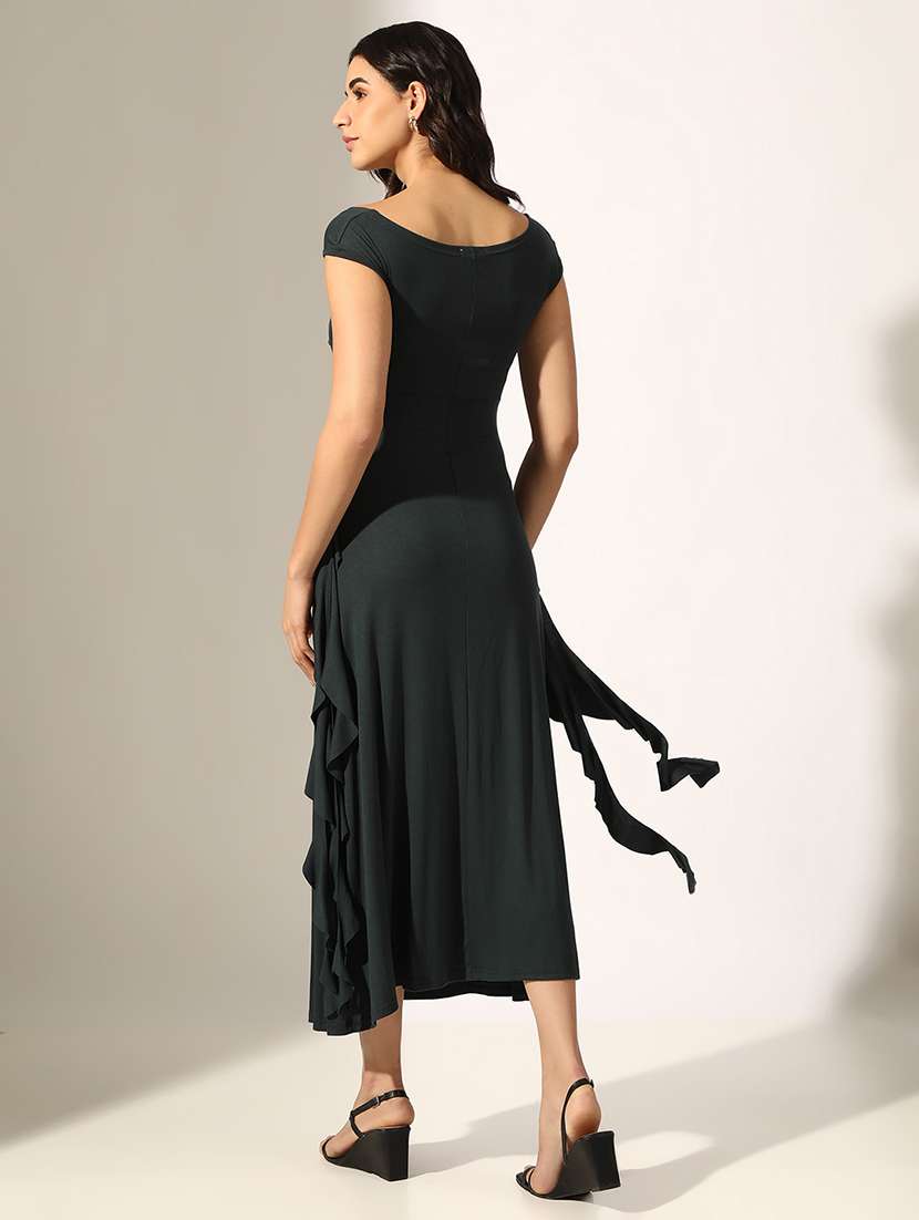 women solid cap sleeve a-line dress - 22180142 -  Standard Image - 4