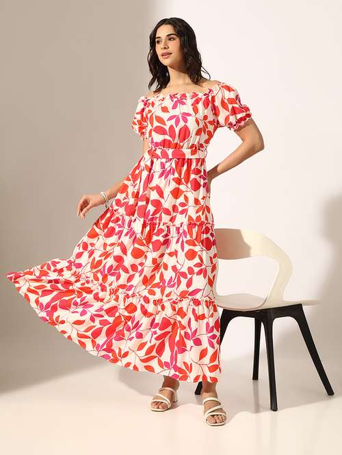 women printed off shoulder tiered dress - 22180151 -  Standard Image - 0