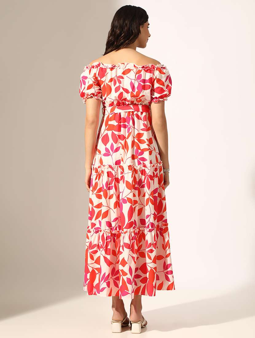 women printed off shoulder tiered dress - 22180151 -  Standard Image - 4
