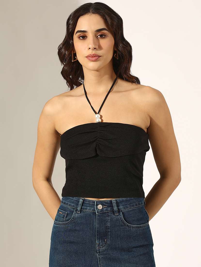 women solid halter neck regular top - 22180157 -  Standard Image - 1