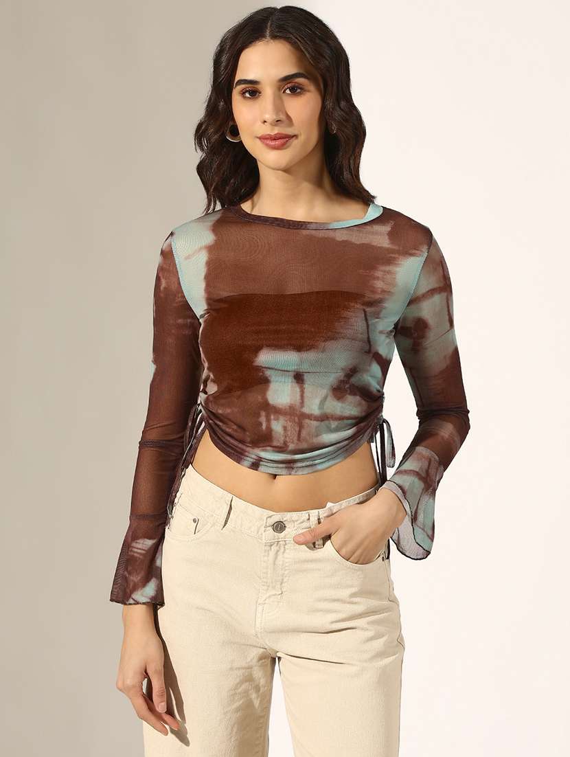 women printed long sleeve crop top - 22180162 -  Standard Image - 1