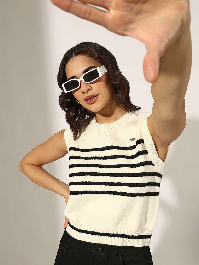 women striped sleeveless vest top