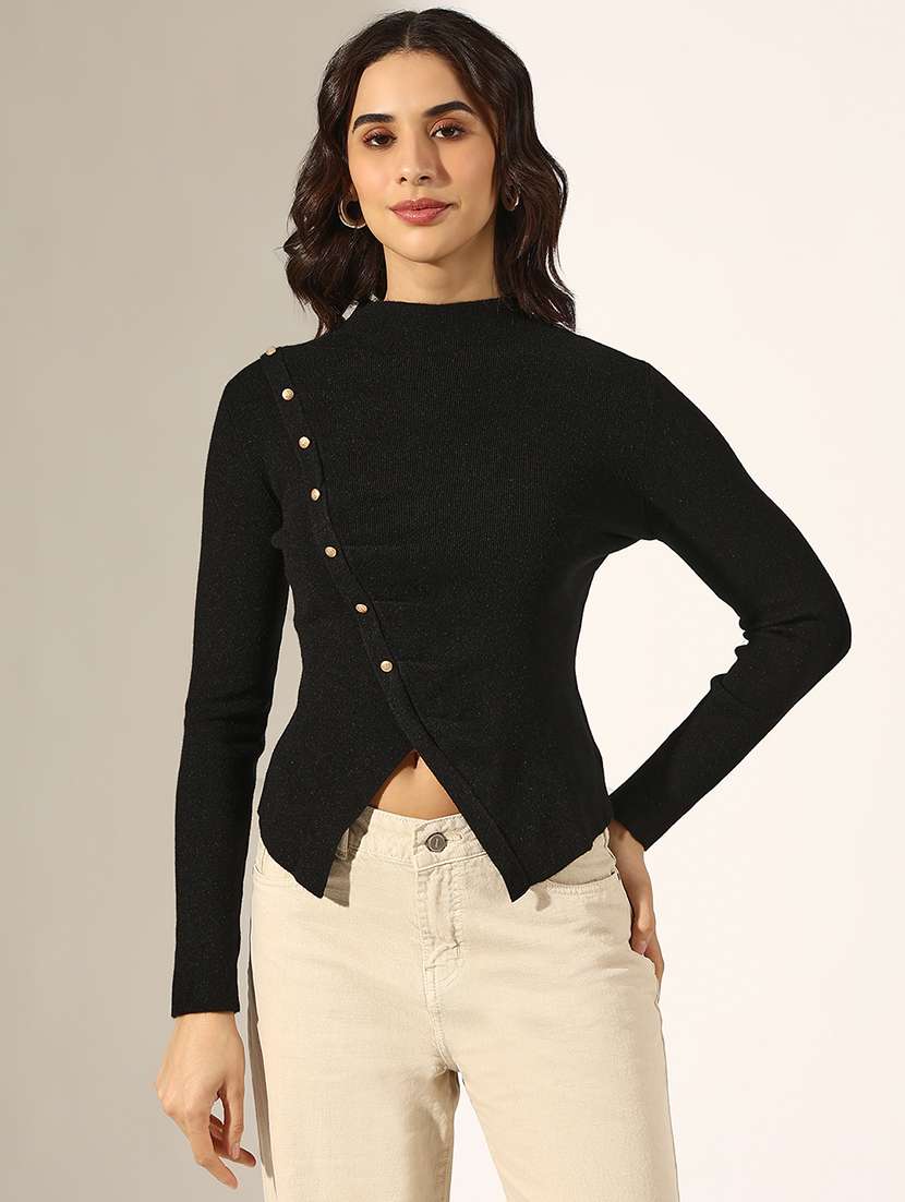 women solid long sleeve asymmetric top - 22180170 -  Standard Image - 1
