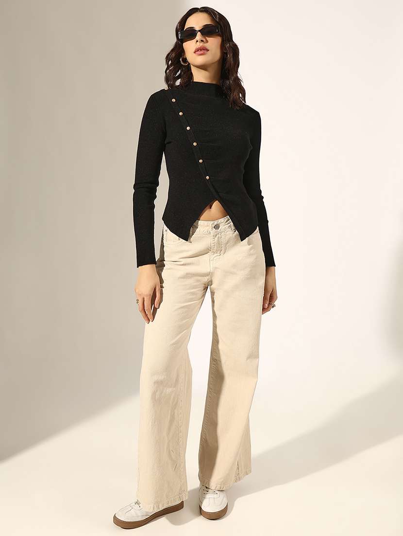 women solid long sleeve asymmetric top - 22180170 -  Standard Image - 4