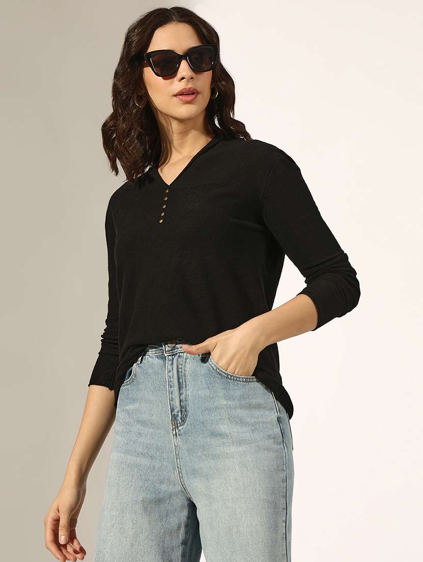 women solid long sleeve regular top
