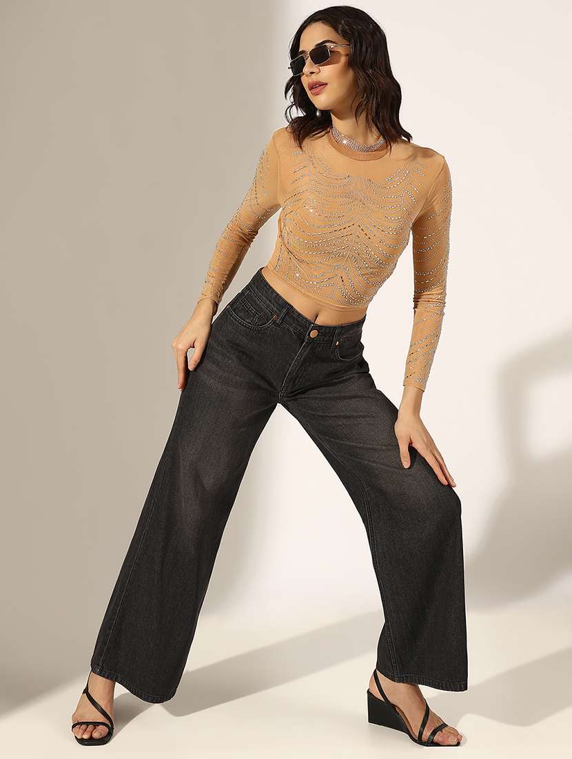 women embellished long sleeve crop top - 22180179 -  Standard Image - 4