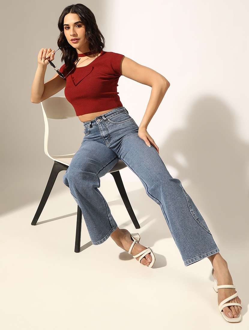 women solid short sleeve crop top - 22180191 -  Standard Image - 4
