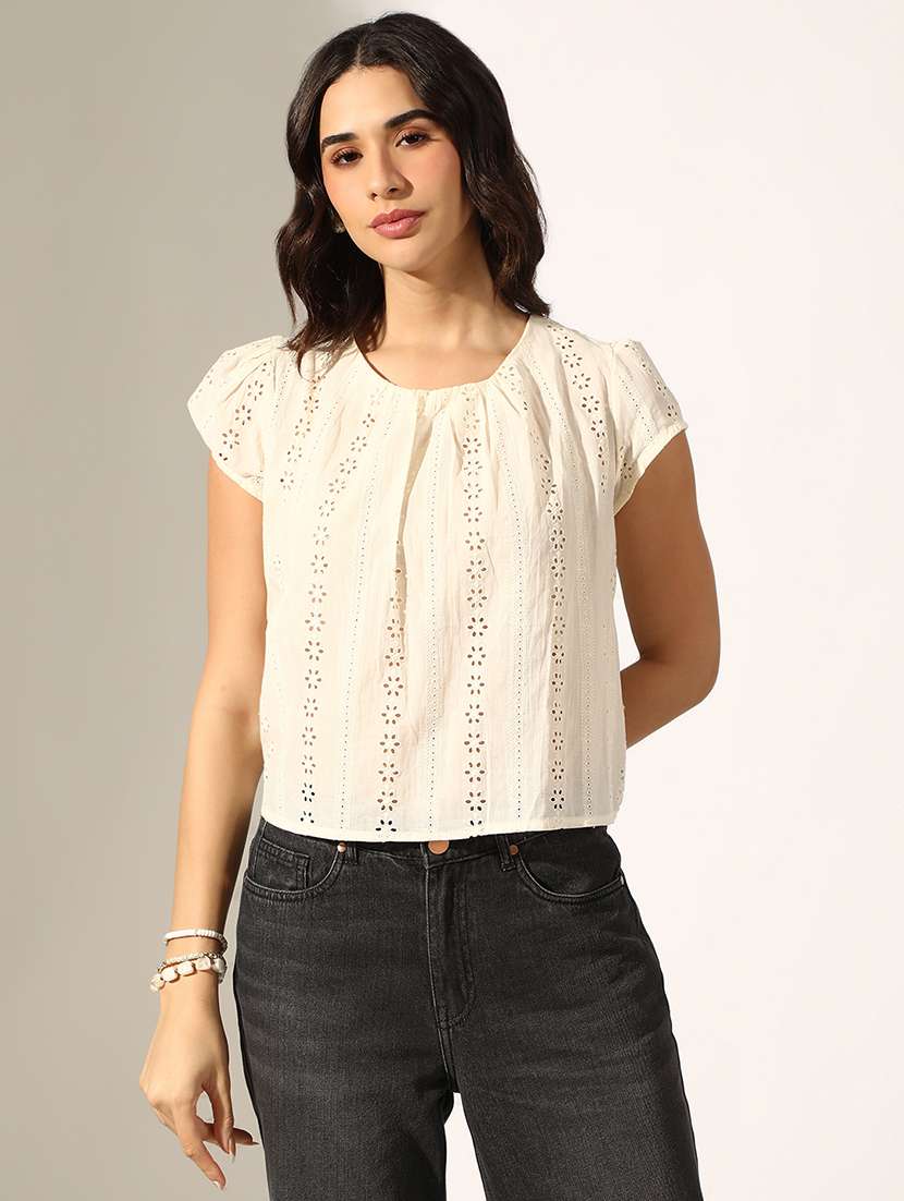 women self designed short sleeve regular top - 22180194 -  Standard Image - 1