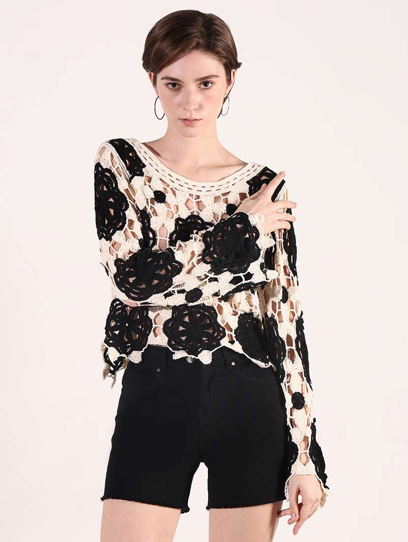 women self designed long sleeve regular top