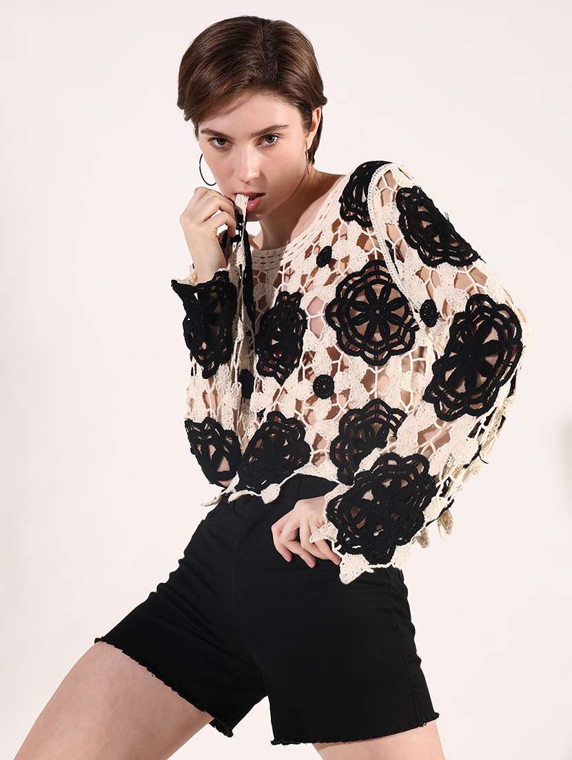 women self designed long sleeve regular top - 22180195 -  Standard Image - 1