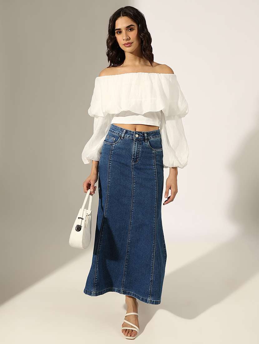 women solid off shoulder crop top - 22180196 -  Standard Image - 4