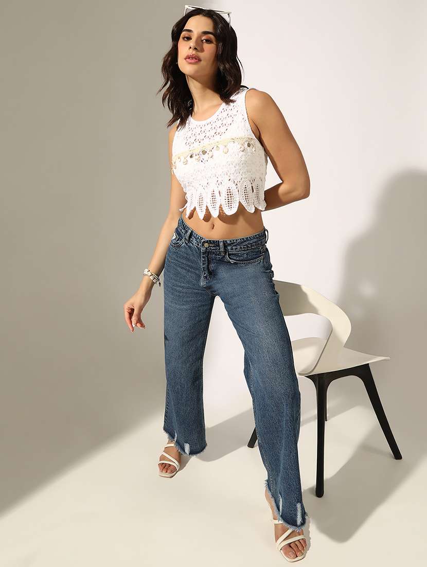 women self designed seeveless crop top - 22180198 -  Standard Image - 4
