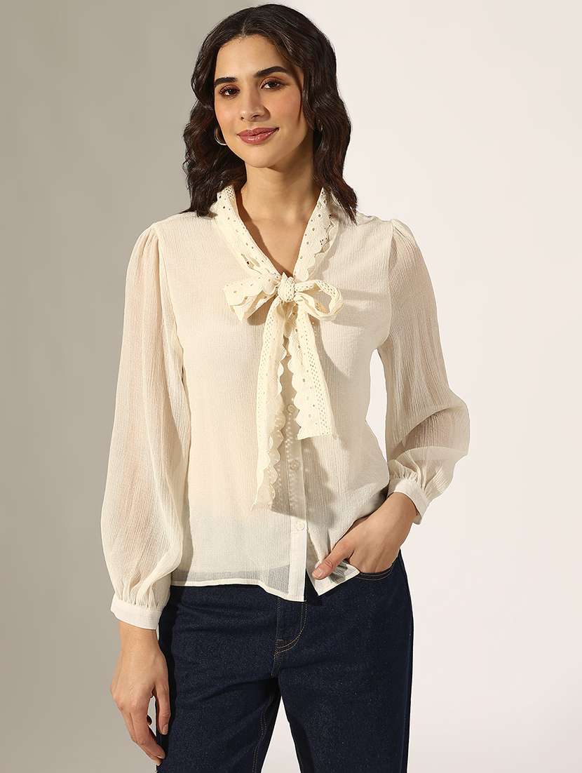 women solid puff sleeve regular top - 22180200 -  Standard Image - 1