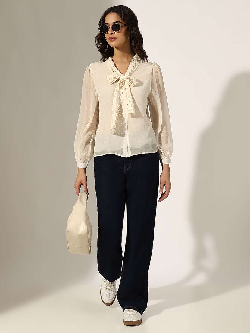 women solid puff sleeve regular top - 22180200 -  Standard Image - 4