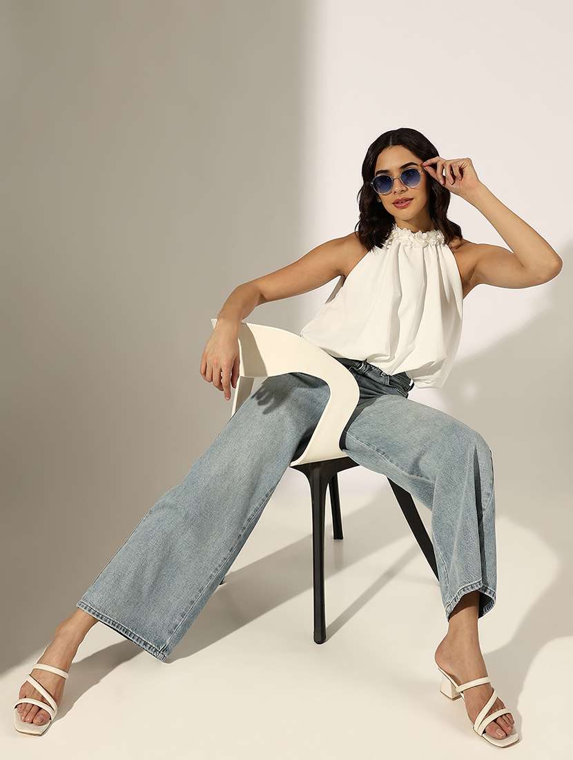 women solid halter neck sleeveless crop top - 22180207 -  Standard Image - 4