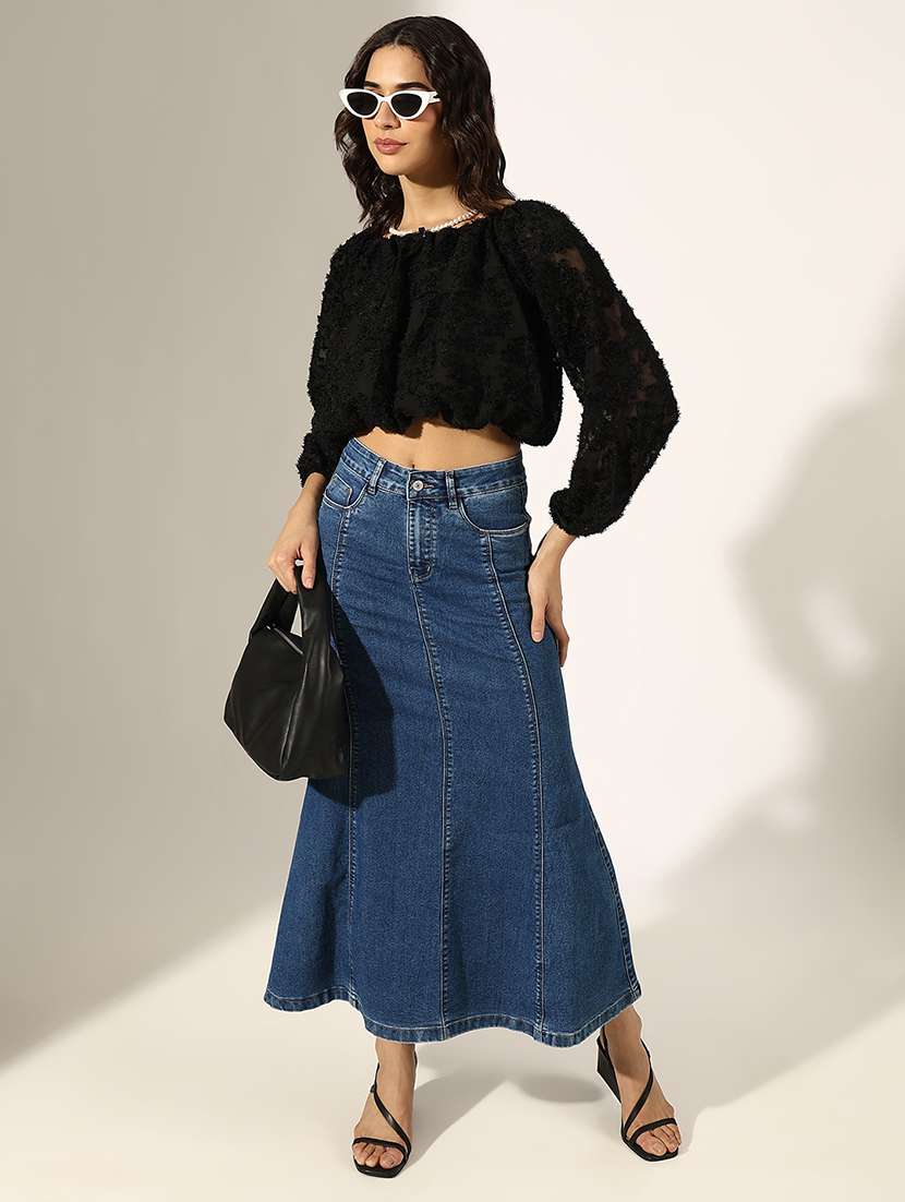 women self designed long sleeve crop top - 22180208 -  Standard Image - 4