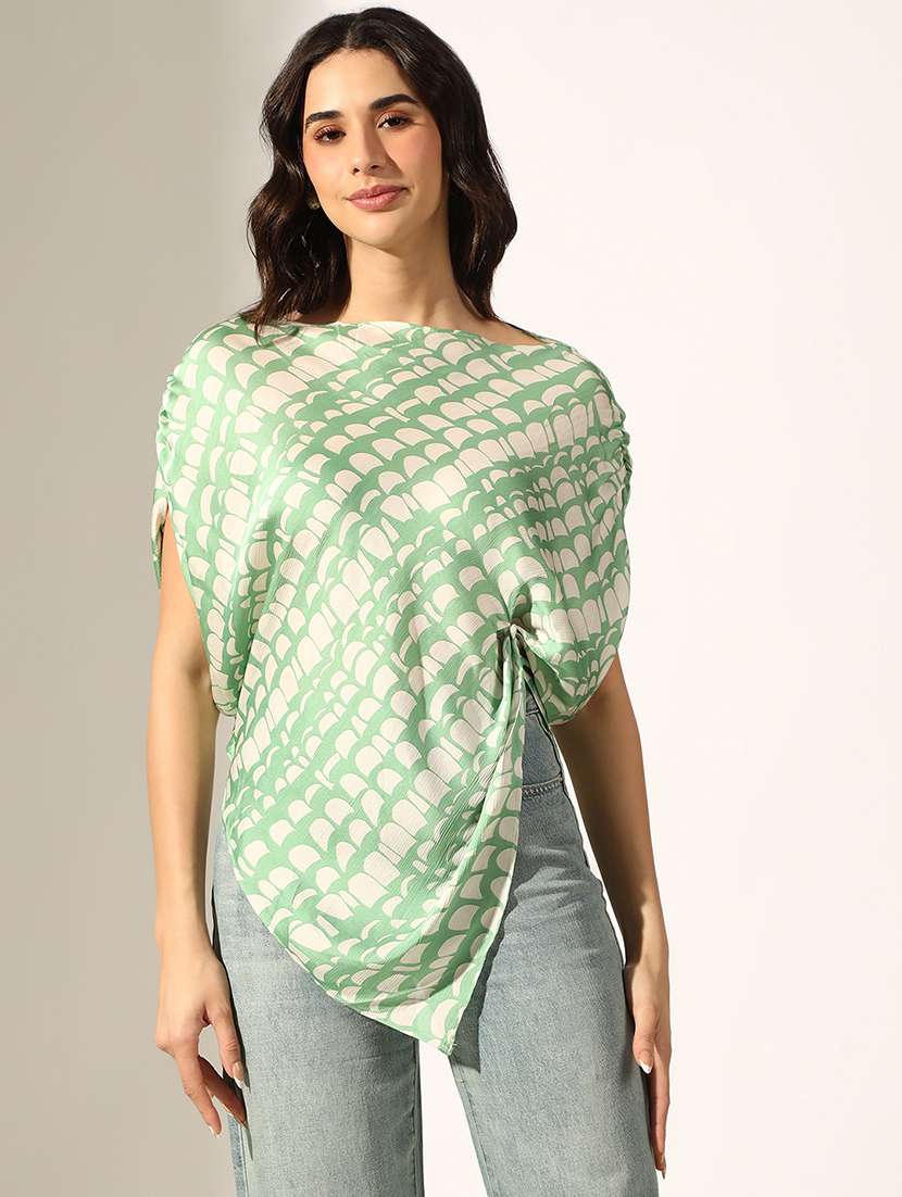 women printed short sleeve asymmetric top - 22180209 -  Standard Image - 1