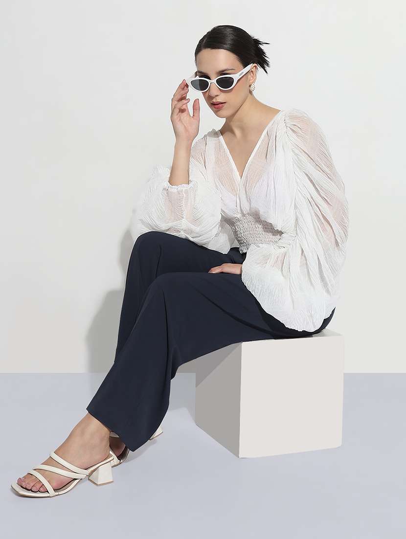 women solid batwing sleeve sheer blouson top - 22180217 -  Standard Image - 4