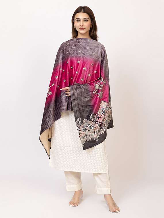 women  multi colored printed velvet shawl - 22180220 -  Standard Image - 1