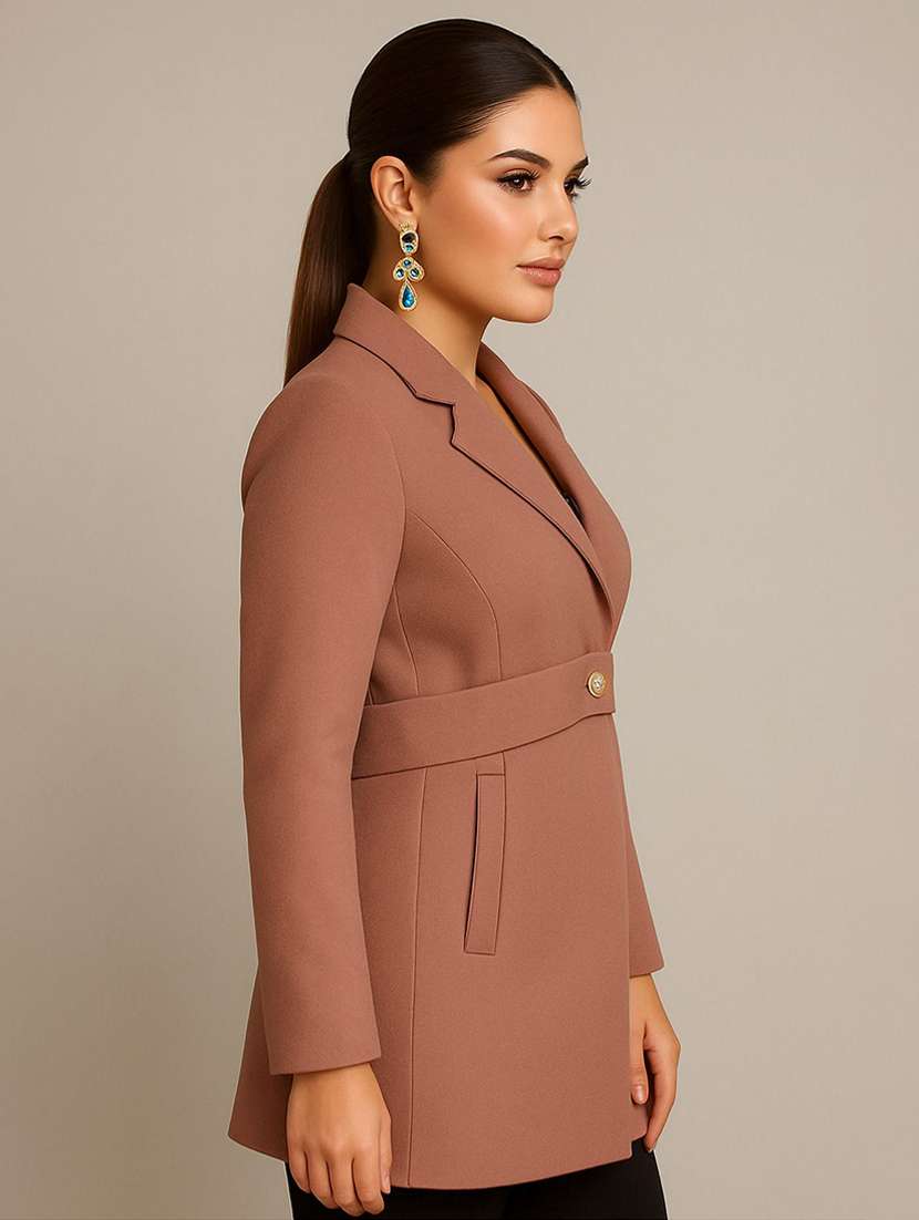 women solid lapel collar long sleeve overcoat  - 22180226 -  Standard Image - 1