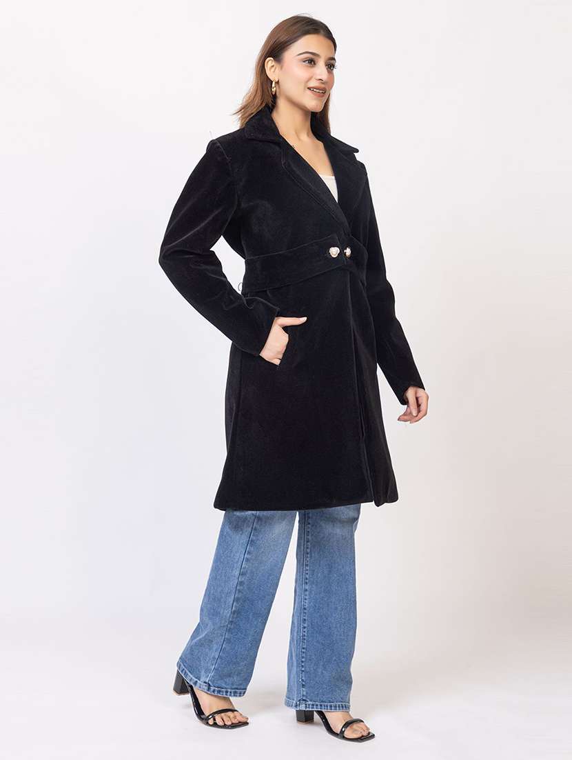 women solid lapel collar long sleeve trench coat - 22180229 -  Standard Image - 1