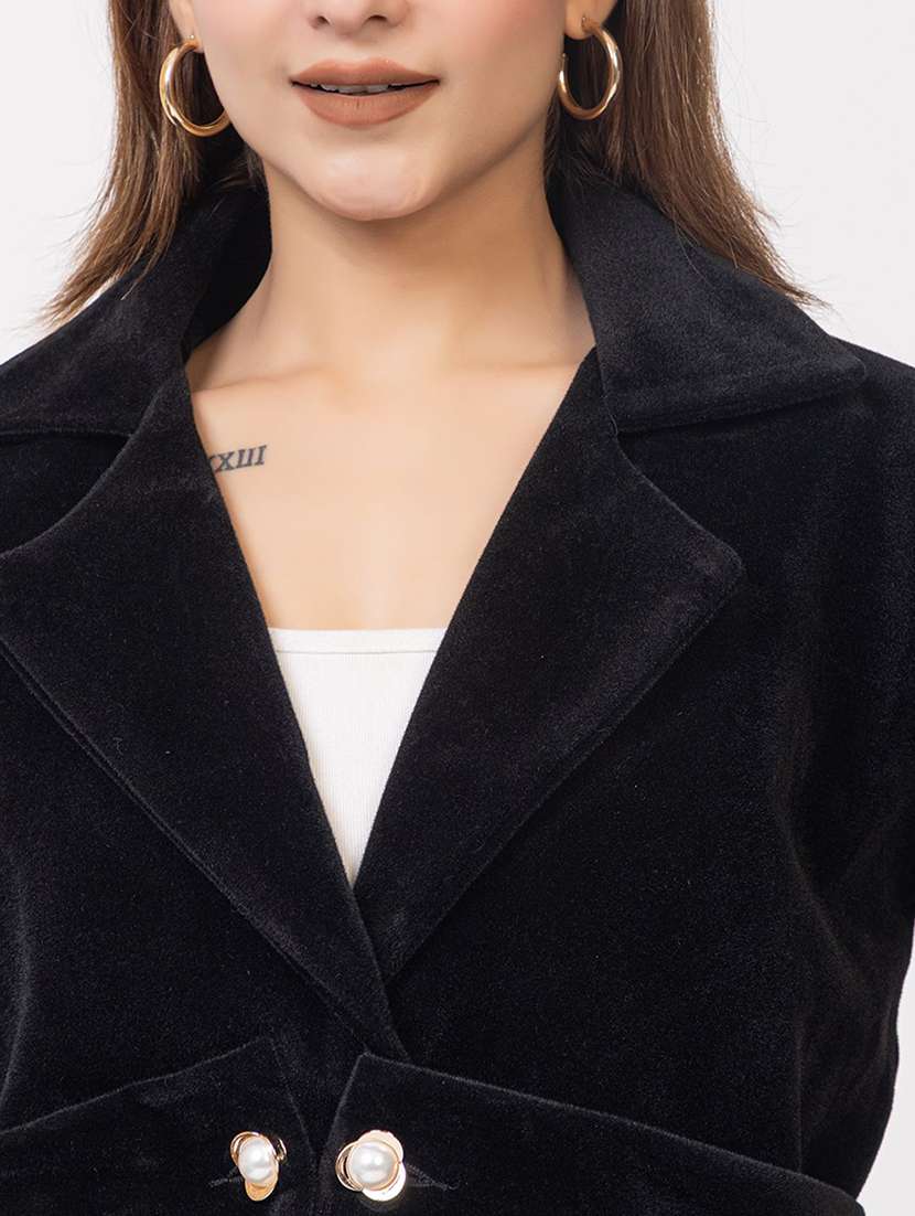 women solid lapel collar long sleeve trench coat - 22180229 -  Standard Image - 4