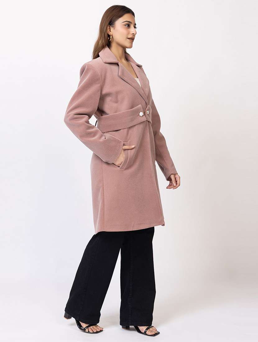 women solid lapel collar long sleeve trench coat - 22180232 -  Standard Image - 1