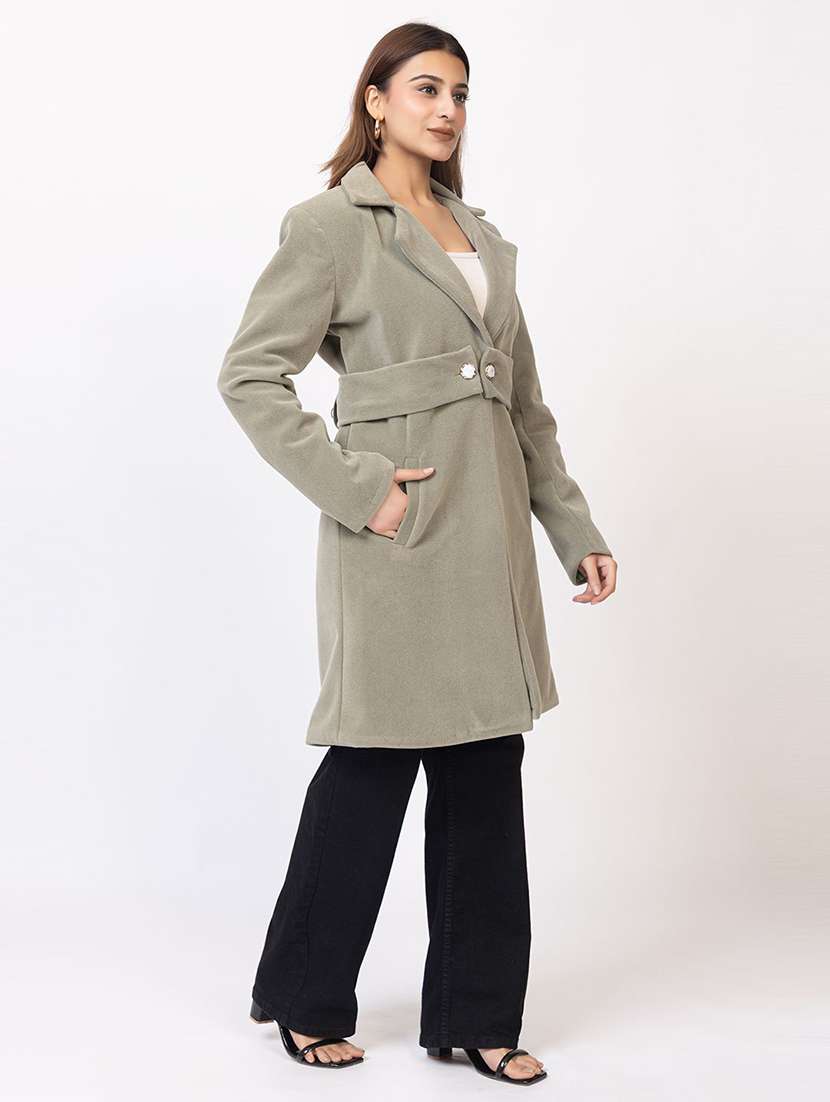 women solid lapel collar long sleeve trench coat - 22180233 -  Standard Image - 1