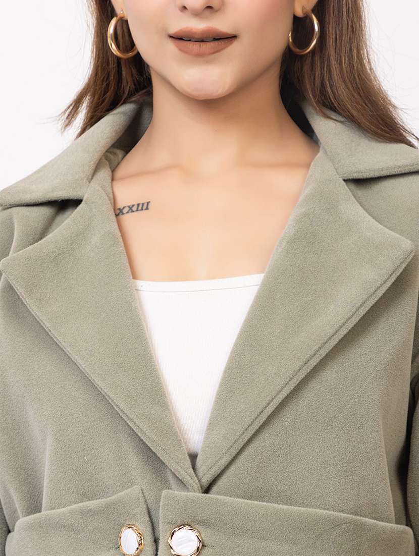 women solid lapel collar long sleeve trench coat - 22180233 -  Standard Image - 4
