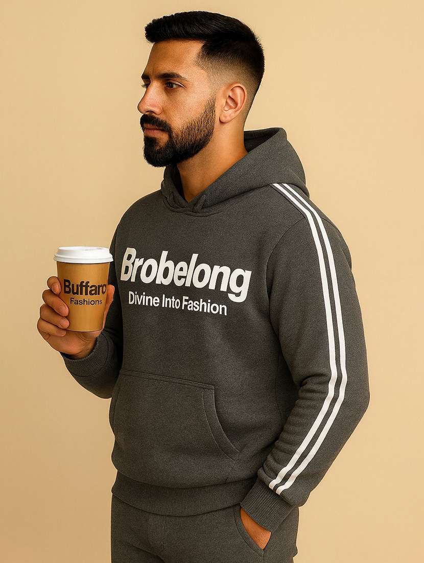 men printed long sleeve hooded sweatshirt