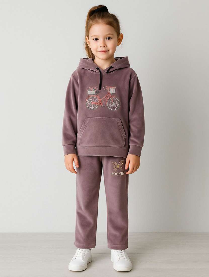 girls solid with work long sleeve full length set - 22180241 -  Standard Image - 1
