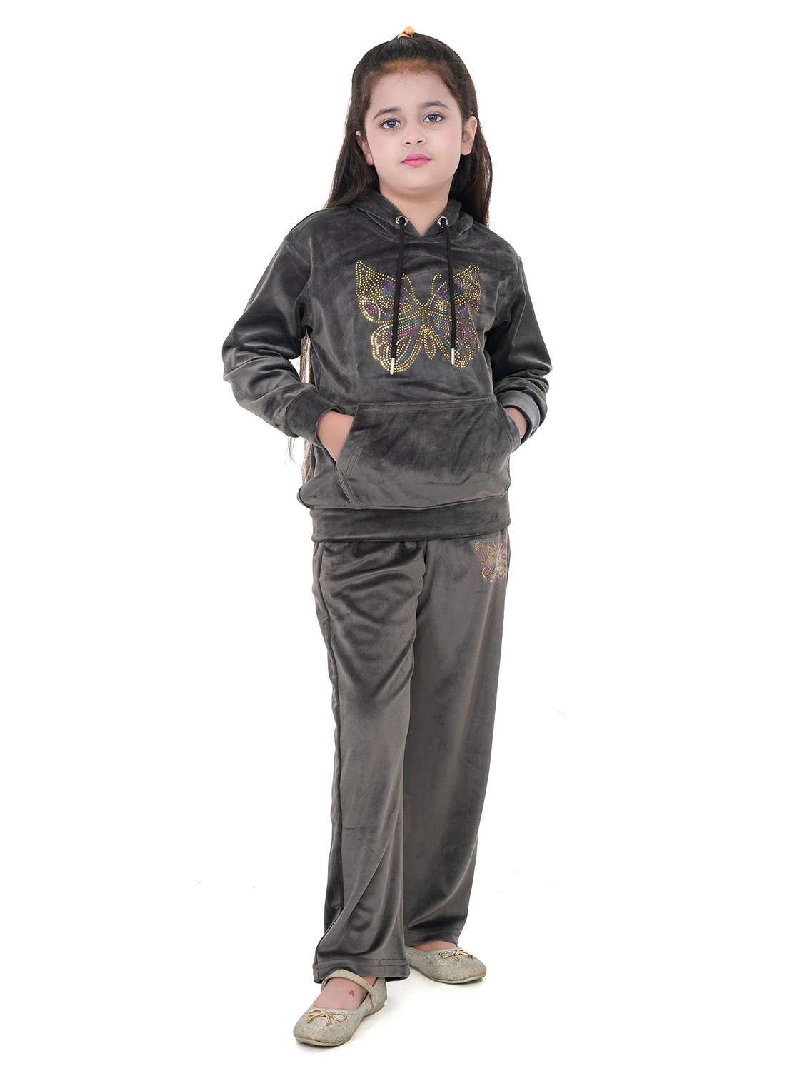 girls solid with work long sleeve full length set - 22180244 -  Standard Image - 1