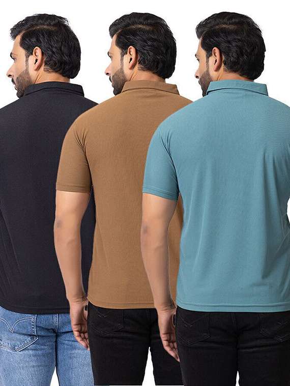 men pack of 3 solid short sleeve polo t-shirt - 22180247 -  Standard Image - 1