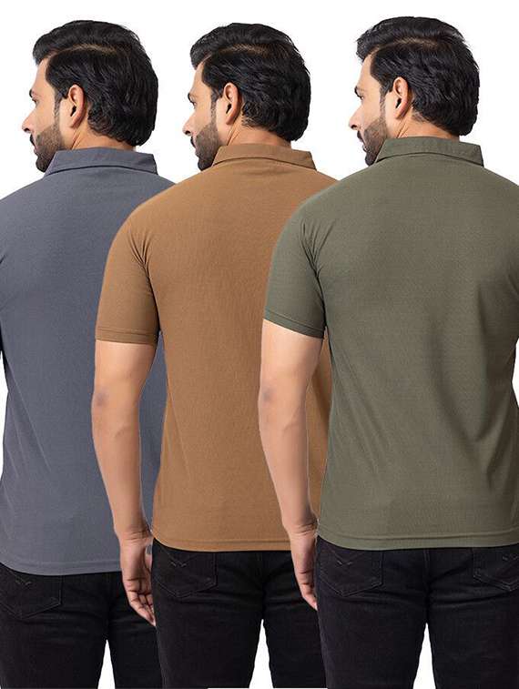 men pack of 3 solid short sleeve polo t-shirt - 22180249 -  Standard Image - 1