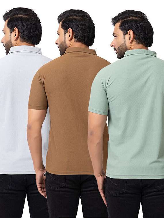 men pack of 3 solid short sleeve polo t-shirt - 22180251 -  Standard Image - 1