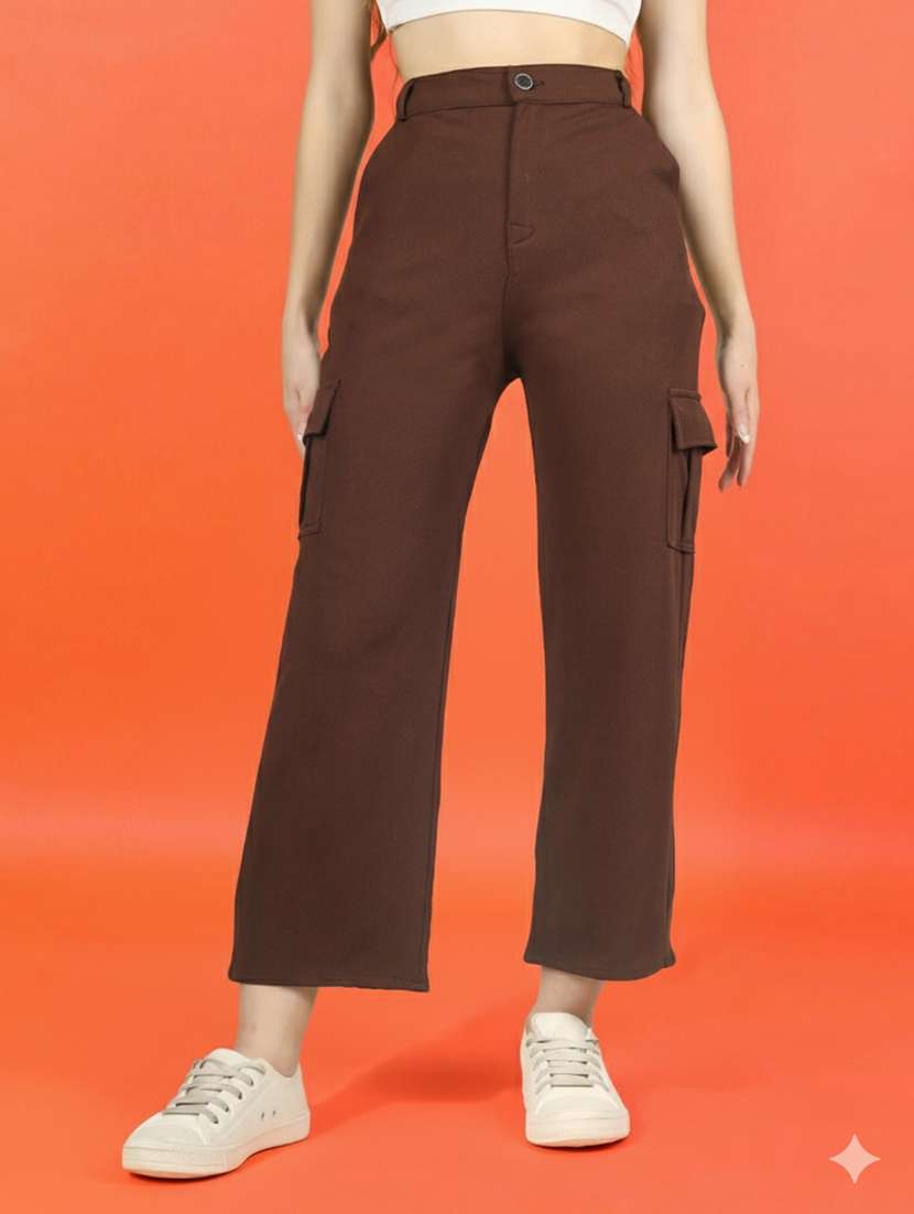 women pack of 2 solid high rise relaxed fit cargo - 22180268 -  Standard Image - 1