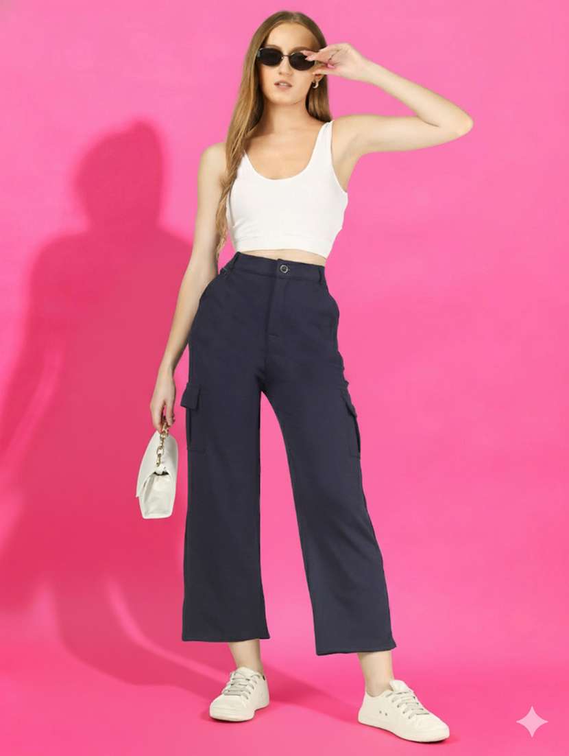 women pack of 2 solid high rise relaxed fit cargo - 22180269 -  Standard Image - 4