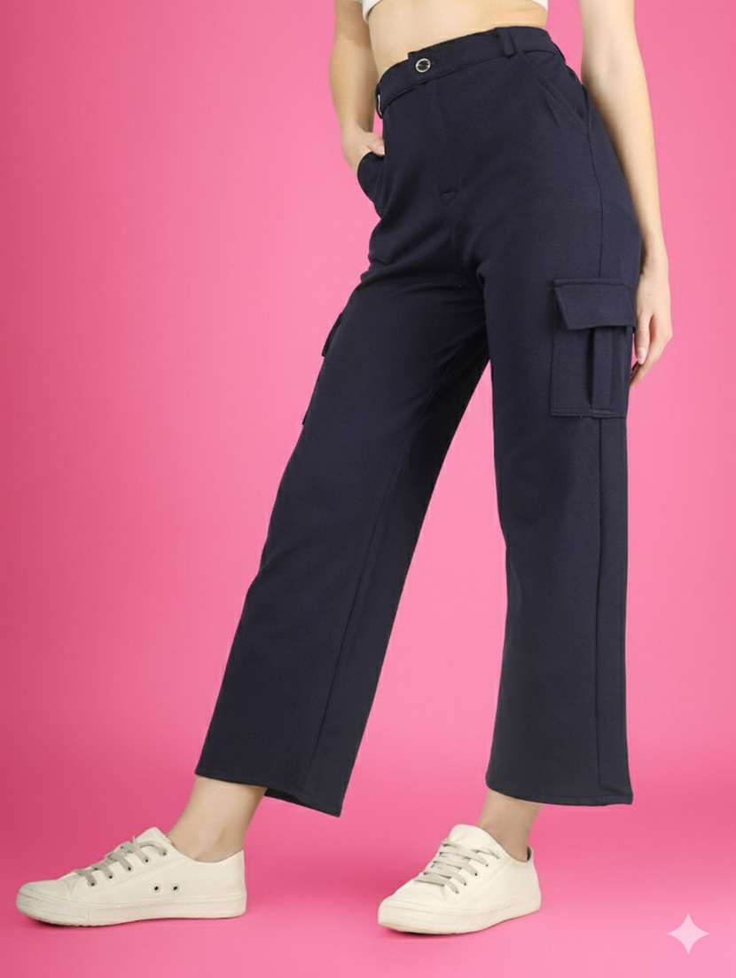 women pack of 2 solid high rise relaxed fit cargo - 22180272 -  Standard Image - 1