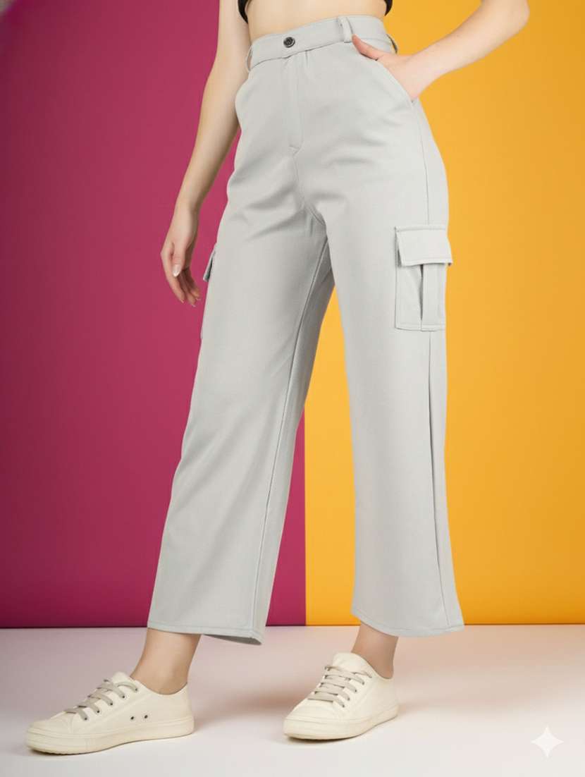 women pack of 2 solid high rise relaxed fit cargo - 22180273 -  Standard Image - 1