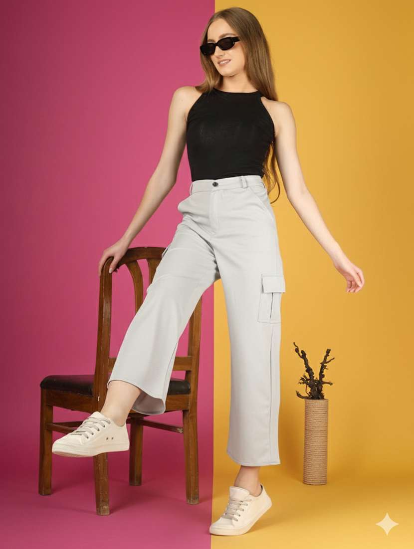 women pack of 2 solid high rise relaxed fit cargo - 22180273 -  Standard Image - 4