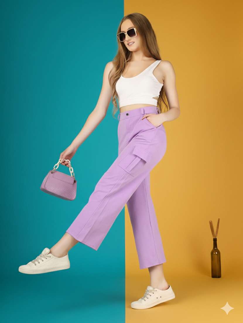 women pack of 2 solid high rise relaxed fit cargo - 22180274 -  Standard Image - 4