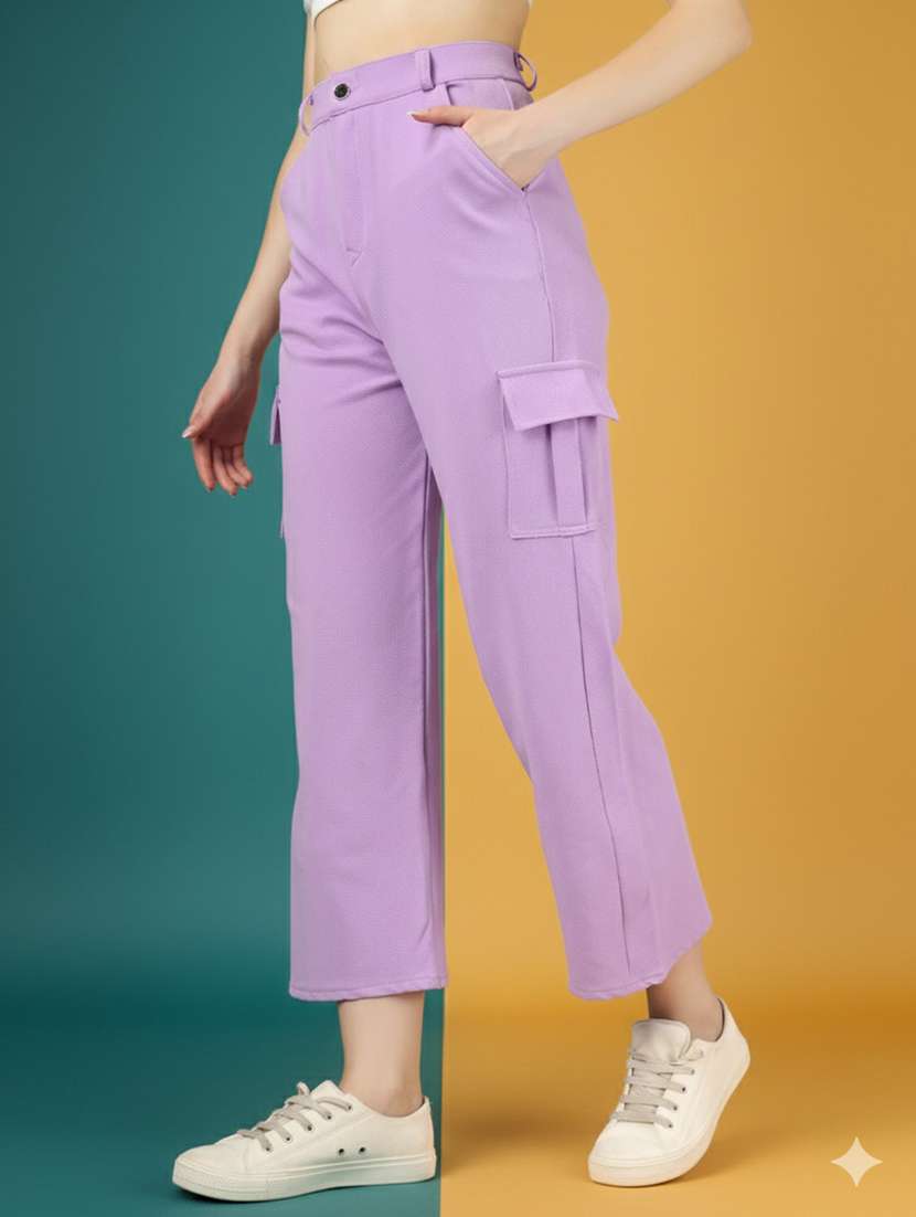 women pack of 2 solid high rise relaxed fit cargo - 22180276 -  Standard Image - 1