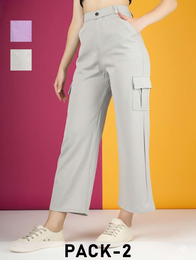 women pack of 2 solid high rise relaxed fit cargo - 22180277 -  Standard Image - 1