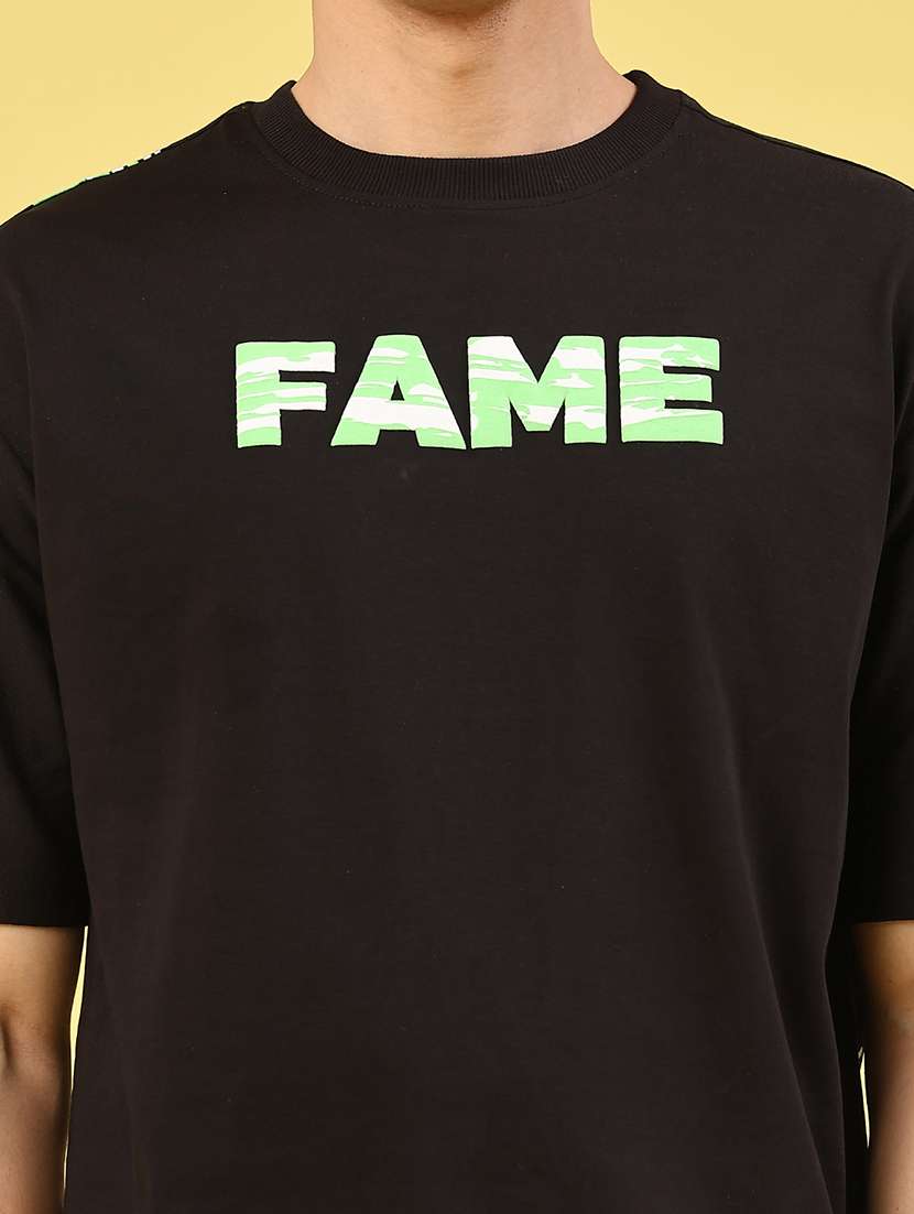 men black cotton blend back print t-shirt - 22180510 -  Standard Image - 1