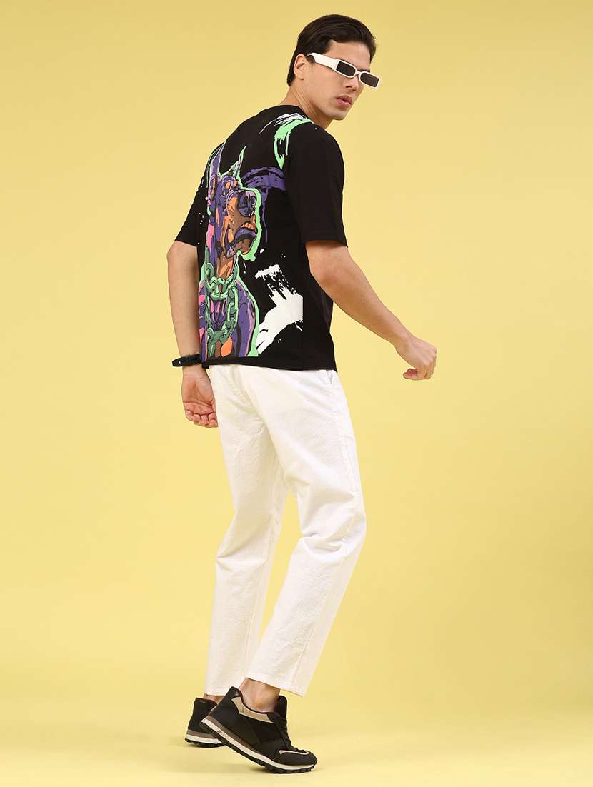 men black cotton blend back print t-shirt - 22180510 -  Standard Image - 4