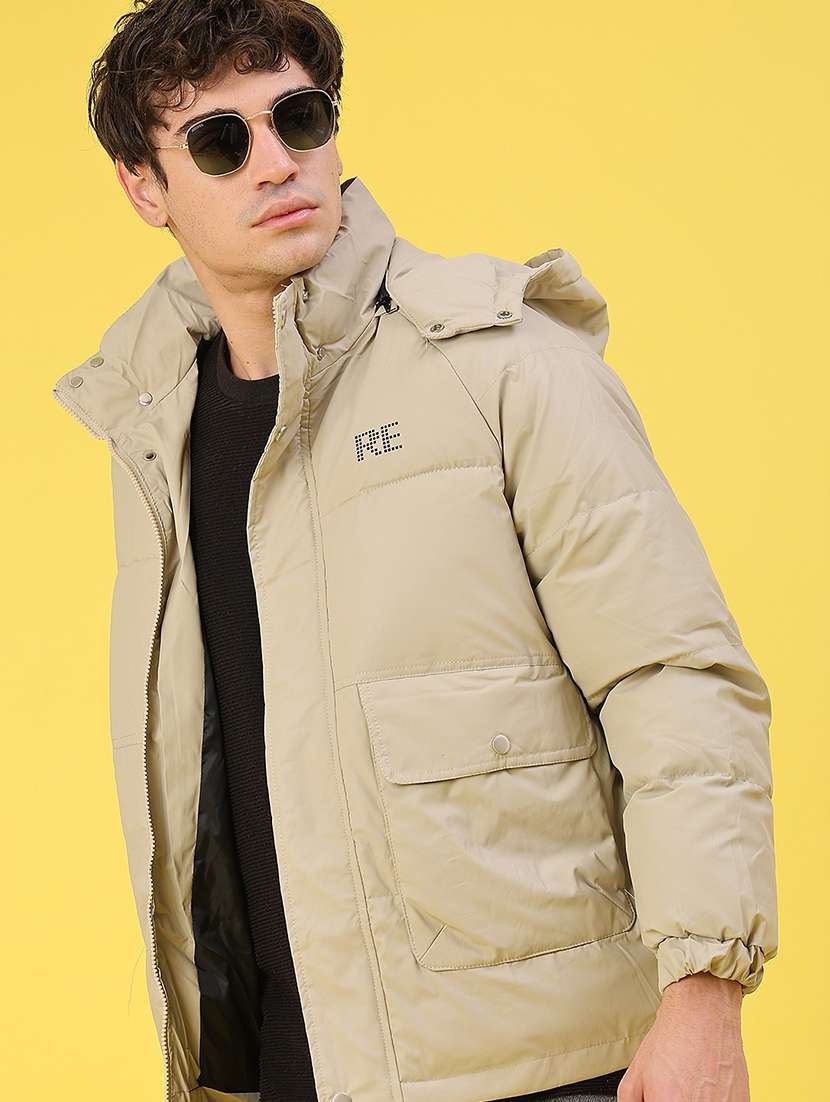 men solid long sleeve lightweight puffer jacket